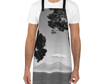 Apron Kitchen Accessory Naples Italy Black and White Mt. Vesuvius Bay Scenic Apparel