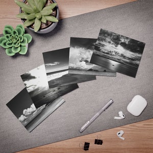 Colección de tarjetas de felicitación de múltiples diseños, blanco y negro, playas, nubes, puestas de sol, tarjeta de nota en blanco, regalo de pin-up, producto terminado, 5 diseños tropicales diferentes