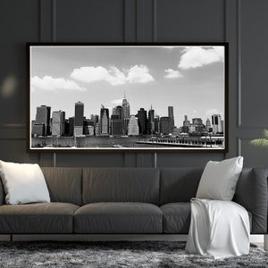 Manhattan Skyline New York Digital Print Download Black White Wall Art Room Decor