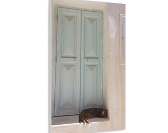 Canvas Sleeping Cat in Windowsill Myjonos Greece Wall Art Nursery Room and Wall Decor