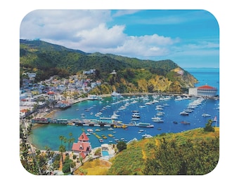 Mouse Pad Rectangle Island Harbor Boats Pier Catalina Casino Computer Office Gaming Photograph Finished Product Rubber Base Stain Resistant