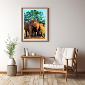 Thai Asian Elephant Mother and Baby Wall Art Nursery Room Decor Printable Digital Download