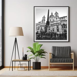 Rome Italy Piazza Navona Wall Art Digital Print Religious Black and White Room Decor