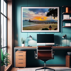 Sunset with Pier Wall Art Beach House Room Decor Thailand Digital Download Printable