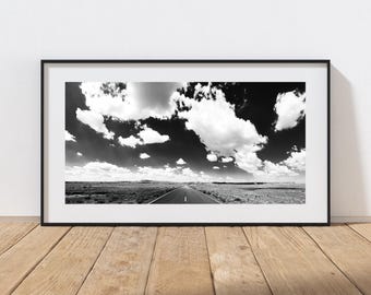 Desert Road Sky and Clouds Black and White Digital Printable Wall Art Room Decor