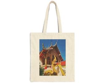 Cotton Canvas Thai Temple Dragon Tote Reusable Bag Multi Purpose School Books Grocery Beach Finished Product Digital Photograph