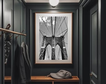 ブルックリン橋 ニューヨーク デジタルダウンロード 黒と白のウォールアートプリント ポスター 部屋の装飾