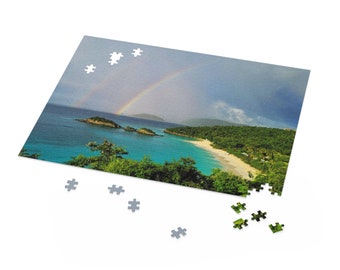 Jigsaw Puzzle Caribbean Rainbow Beach Bay Jungle St. John US Virgin Island Beach House Vacation Home Family Friendly Fun Game Night
