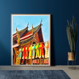 Thai Temple Lantern Festival Digital Print Wall Art Printable Download Colorful Decor Zen Room Decor