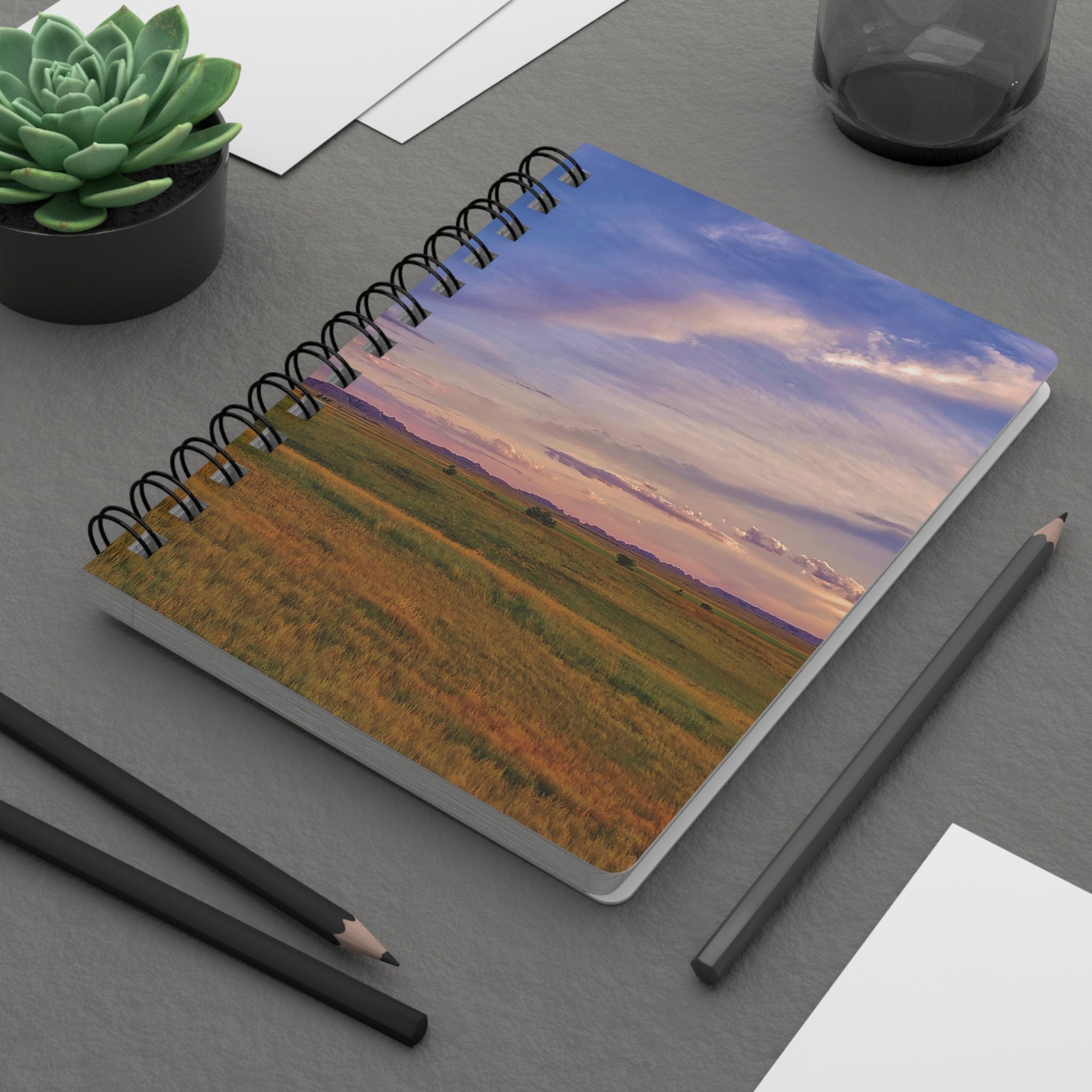 Spiral Bound Notebook Prairie Grasslands Journal Pink Purple Green