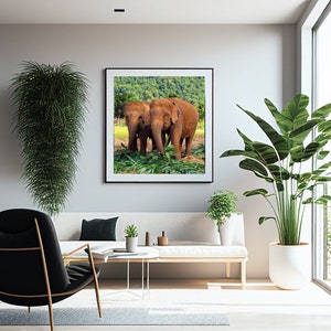 Thai Asian Elephants Duo Wall Art Nursery Room Wall Decor Digital Printable Download