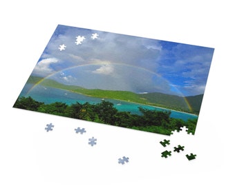 St. John USVI Jigsaw Puzzle: Maho Bay Rainbow Photo, Family Game