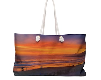 Weekender California Beach Susnet Tote Bag Travel with Rope Handles Lined Overnight Finished Product