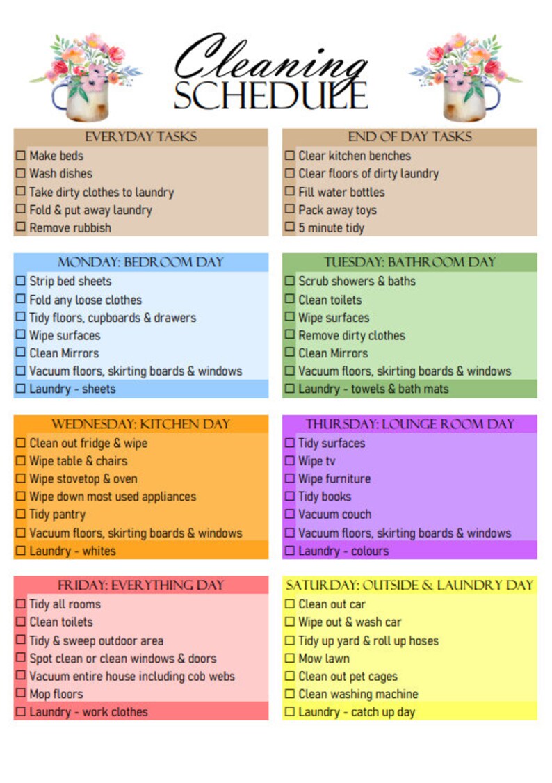 Weekly Cleaning Schedule Checklist: Baby Blue - Etsy Canada