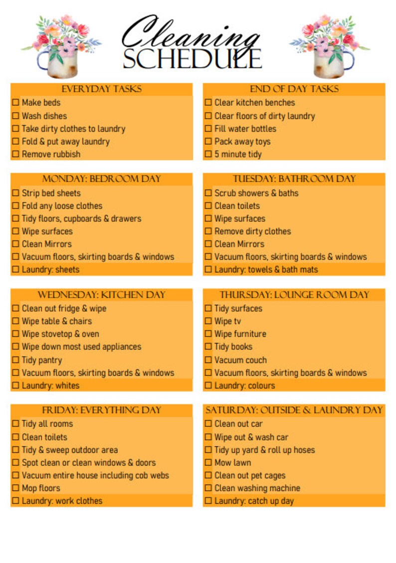 Weekly Cleaning Schedule Checklist: Baby Blue - Etsy Canada