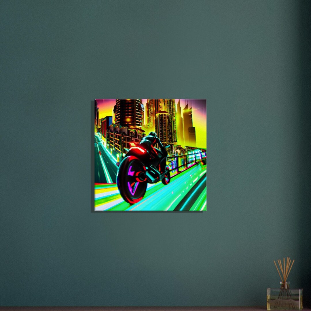Cyberpunk Art Futuristic Motorcycle Race Canvas Scifi Home Decor