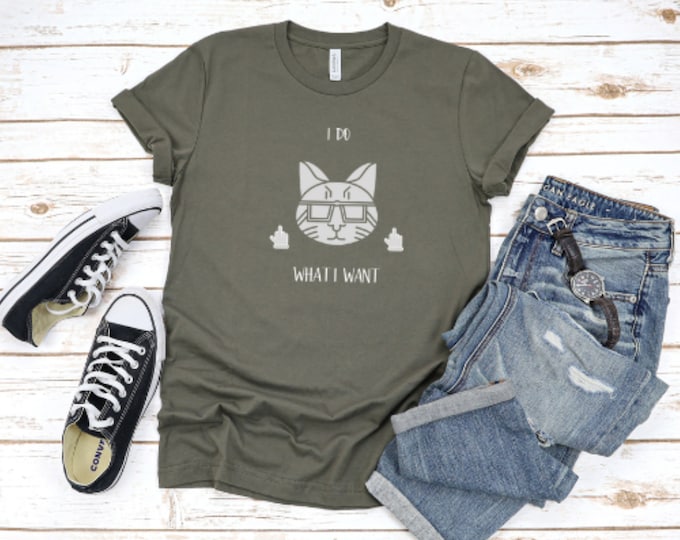 CUTE CAT SHIRT,  Cool Cat I Do What I Want Printed Modern Vintage Vibe Short Sleeve Unisex T-Shirt For Cat Lover