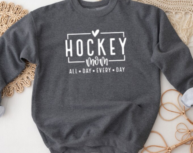 HOCKEY MOM, GAMEDAY Sweatshirt, Crew Neck Sweatshirt, Cuff Sleeve Cotton Unisex Sweatshirt for Hockey Lovers