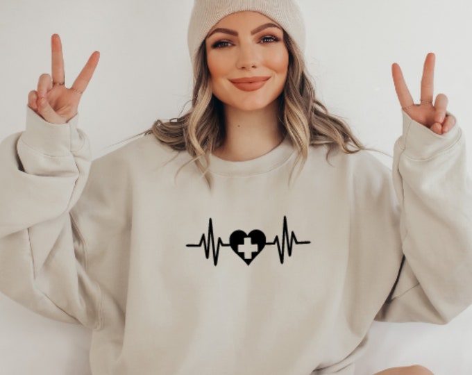 HEARTBEAT Sweatshirt, DOCTOR Sweatshirt, NURSING Sweatshirt, Modern Fashionable Aesthetic Classic Cotton Unisex Sweatshirt