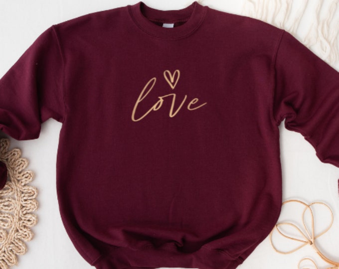 LOVE Soft Cotton Sweatshirt, CREWNECK SWEATSHIRT, Comfy Sweatshirt, Love Heart Printed Unisex Sweatshirt