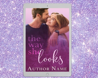 May include: A tablet computer displaying a book cover with a couple embracing. The title of the book is "the way she looks" and the author's name is "AUTHOR NAME".