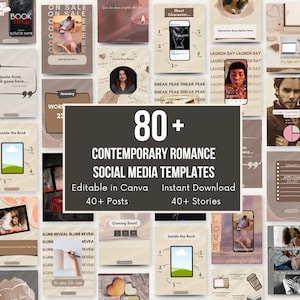 80+ Contemporary Romance Social Media Templates for Authors | Canva Instagram Book Promo Kit