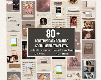80+ Contemporary Romance Social Media Templates for Authors | Canva Instagram Book Promo Kit
