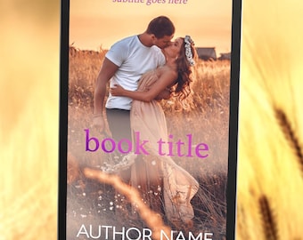 May include: A book cover featuring a couple kissing in a field at sunset. The text on the cover reads "subtitle goes here", "book title", and "AUTHOR NAME".