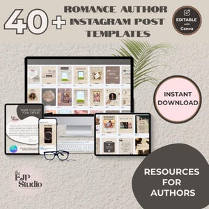 Ponad 40 estetycznych szablonów Canva dla autorów romansów na Instagram i Facebooka | Neutral Tones Soft Launch Social Media Marketing