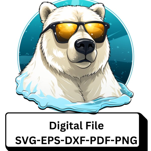 Cool Cartoon Polar Bear Wearing Sunglasses SVG, Fun Arctic Animal Clipart, funky wall decor, unique gift idea, Cricut file, Instant download