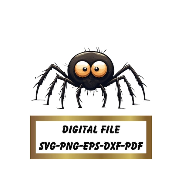 Cartoon Spider SVG, Black Spider Illustration, cricut file, Halloween Decoration Spider, Cute Creepy Crawly Clipart