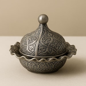 Gift Candy Dish – Turkish Style Covered Metal Bowl for Sugar, Treats, Date