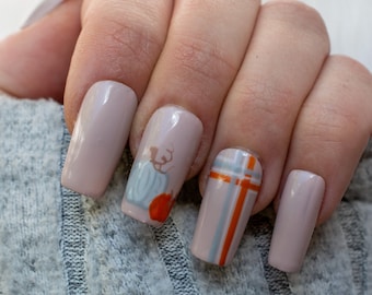 Fall press on nails,pumpkin,plaid presson nails, fall fake nails, fall false nails, autumn pumpkin nails