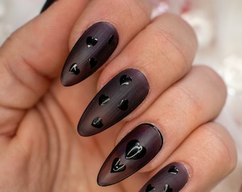 Künstliche Fingernägel Mit Herz & Stern – 24 Stück, Lang, Sarg-Form, Goldfolie & Mattes Rosa