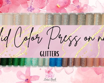 Solid color press on nails, no design, glitter gel polish
