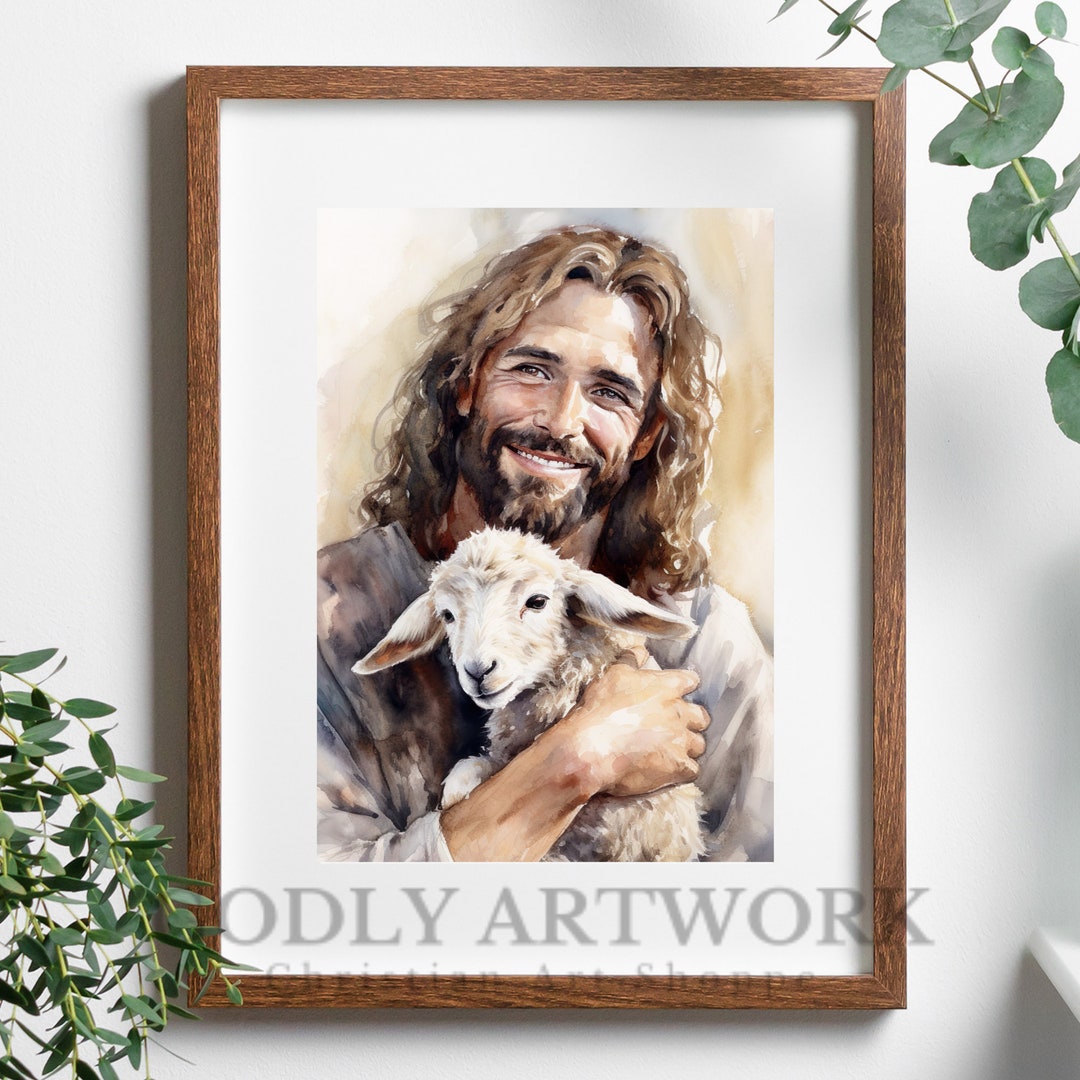 Christ and Lamb Jesus Smiling Jesus Portrait Jesus - Etsy