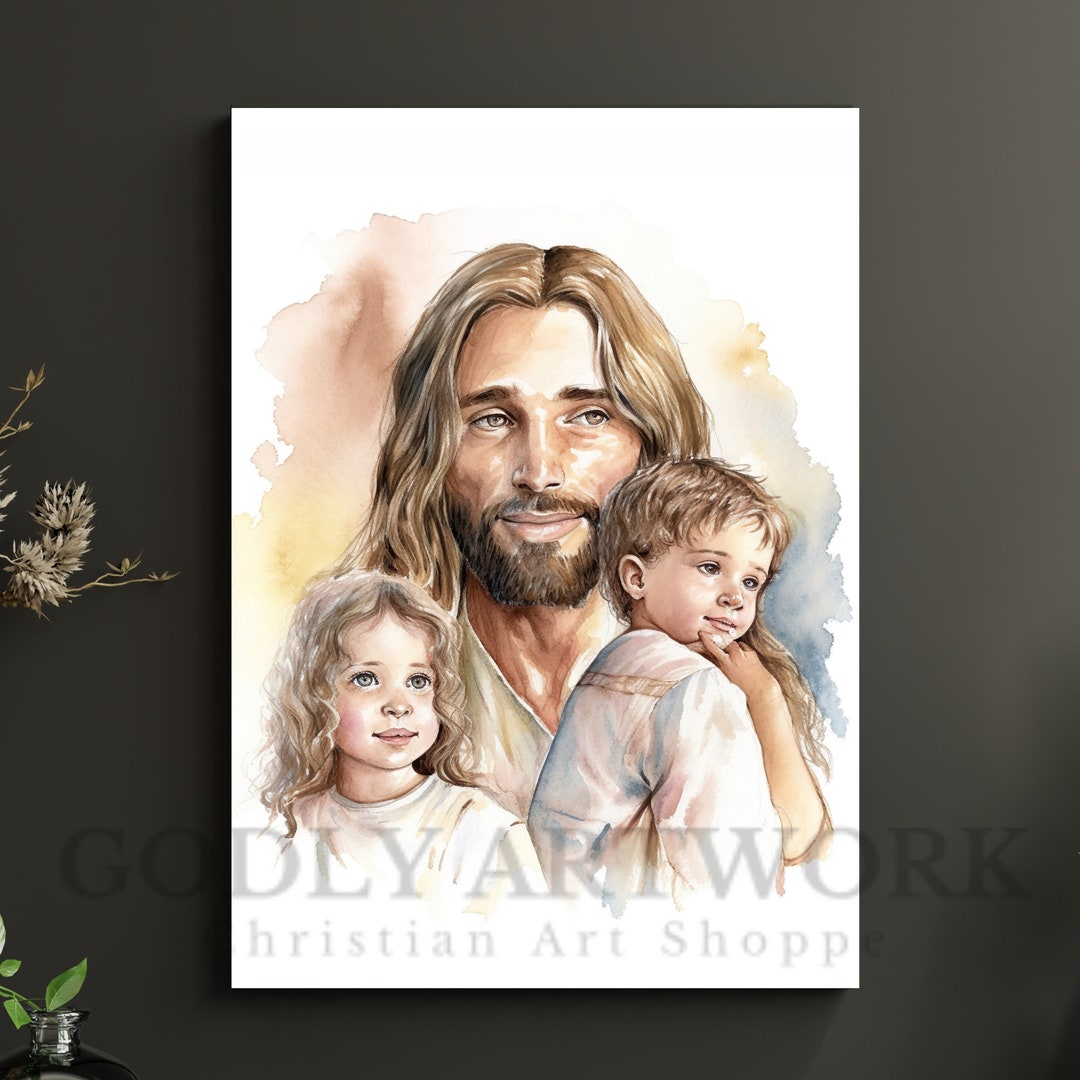 Jesus and Children Watercolor Wall Art Digital Download Christian