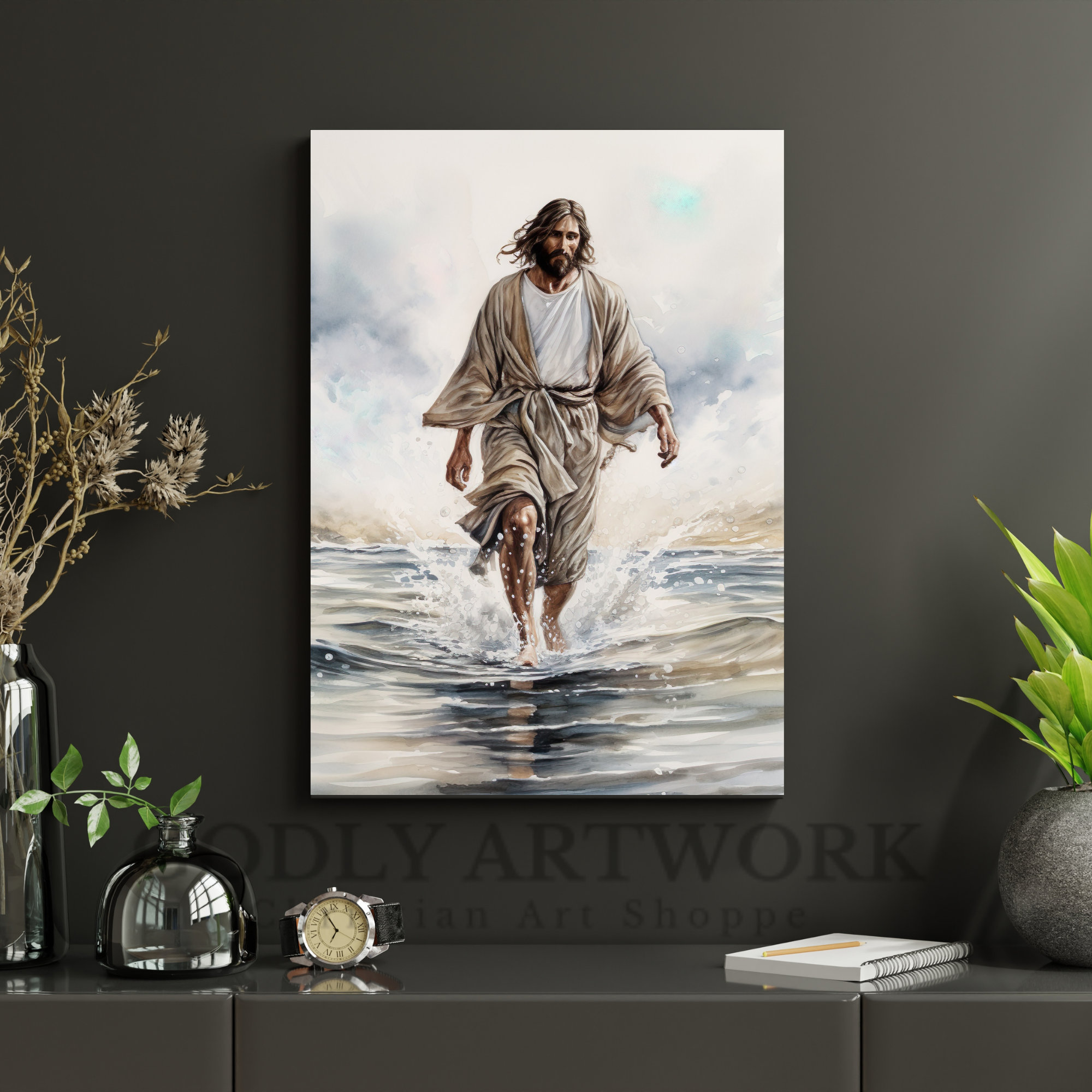 Jesus Walking on Water Watercolor Art, Christian Art, Home Decor ...