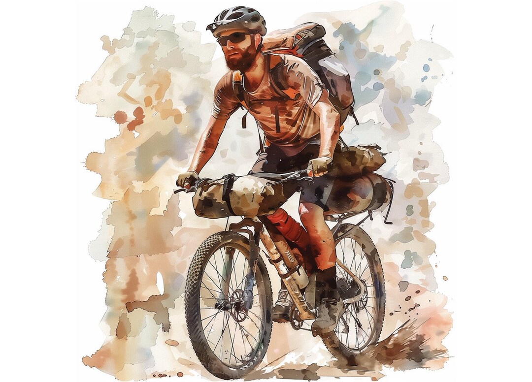 Bikepacking Watercolor Clipart, Bikepacking Sublimation, Gravelbike PNG