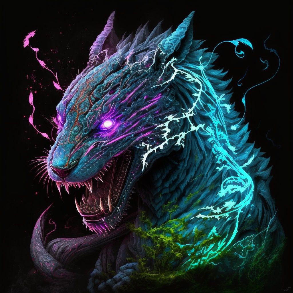 Neon Dragon Tiger 2 Digital Download File Etsy