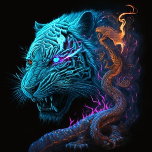 neon dragon tiger digital download file