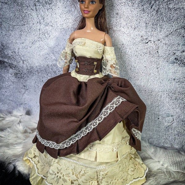 Brown steampunk lady dress for fashion 11,5 inch 30 cm size doll clothes