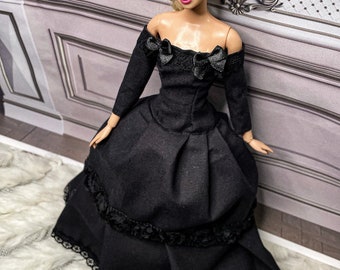 ビクトリア朝風の黒の婦人ドレス、ファッション、11.5インチ、30cm