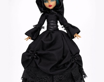 Black victorian dress and cape doll clothes custom