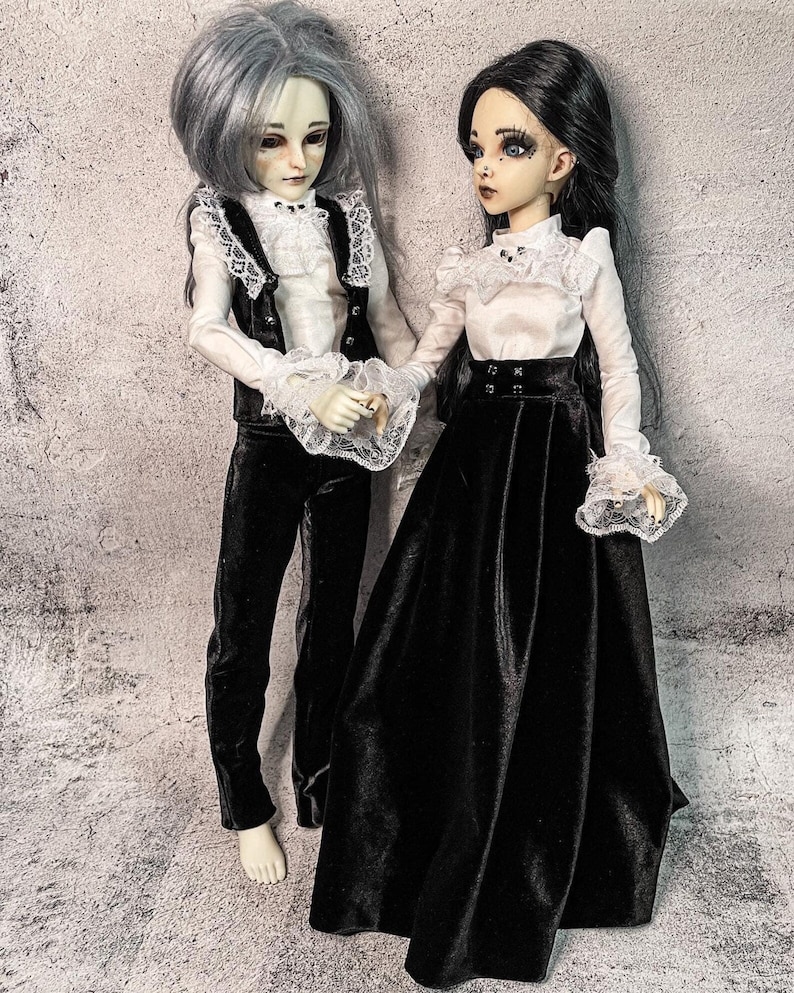 White Black Velvet Victorian Set Clothes BJD 1/4 Minifee MSD Slim, Kid