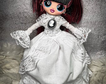 White Gothic lady dress for Omg doll 1:6 scale custom