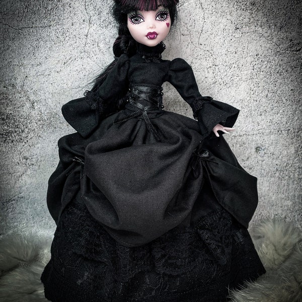 Black victorian dress monster doll clothes custom