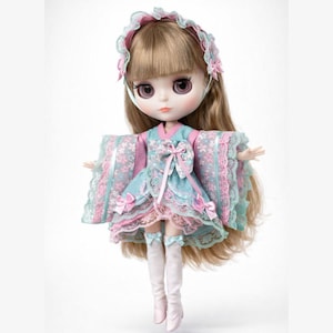 Pink and blue kimono set clothes for BLYTHE Doll custom clothes