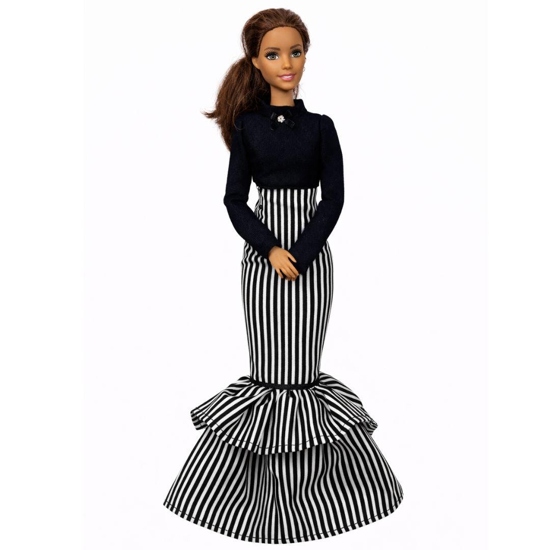 Barbie Black and White Striped Dress - Etsy