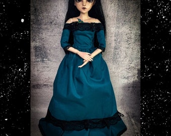 Petroleum green Gothic lady dress BJD 1/3 Feeple, Volks, SDGR, Smart doll, Dolfie custom doll